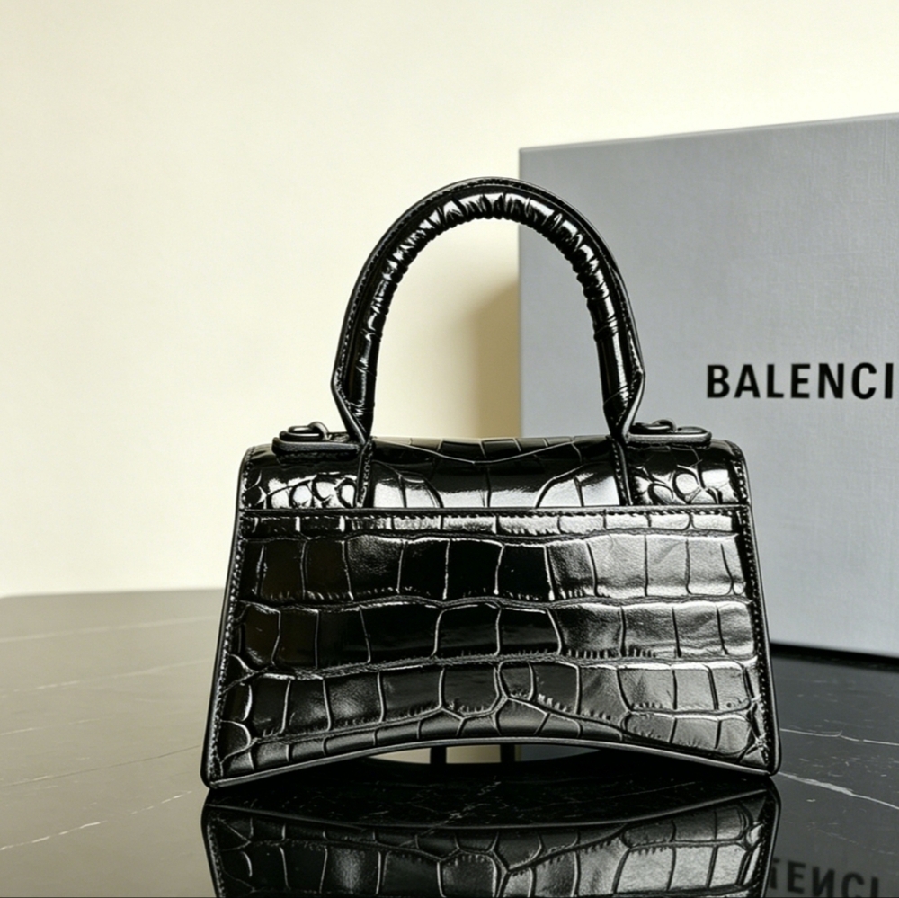 Balenciaga Hourglass XS Black Crocodile Embossed Handbag - Picture 3 of 7